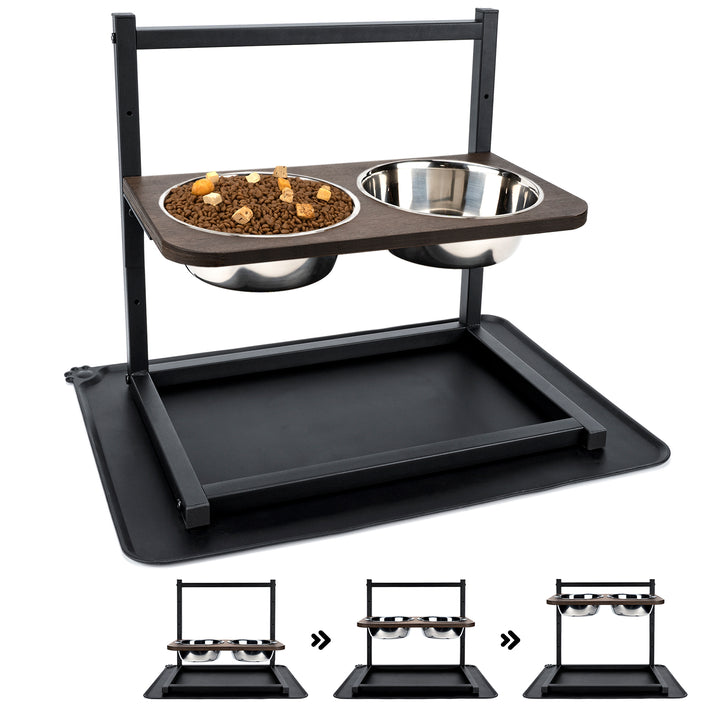 Adjustable Height Dog Bowls Stand with Spill Proof Mat emfogo
