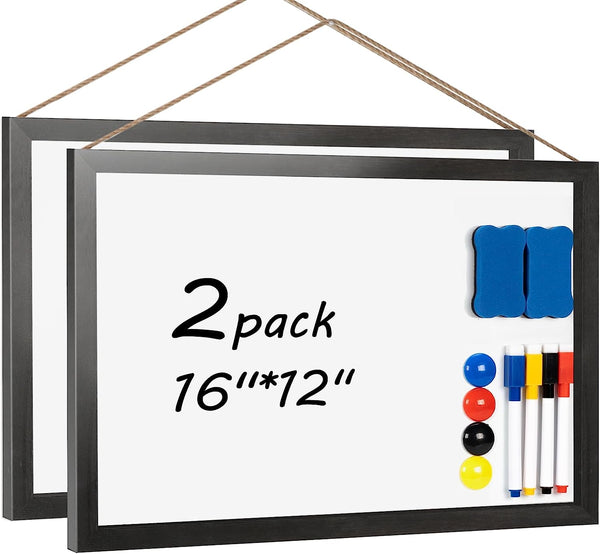 Magnetic Dry Erase Board with Wooden Frame, 16x12 inch, 2 Pack