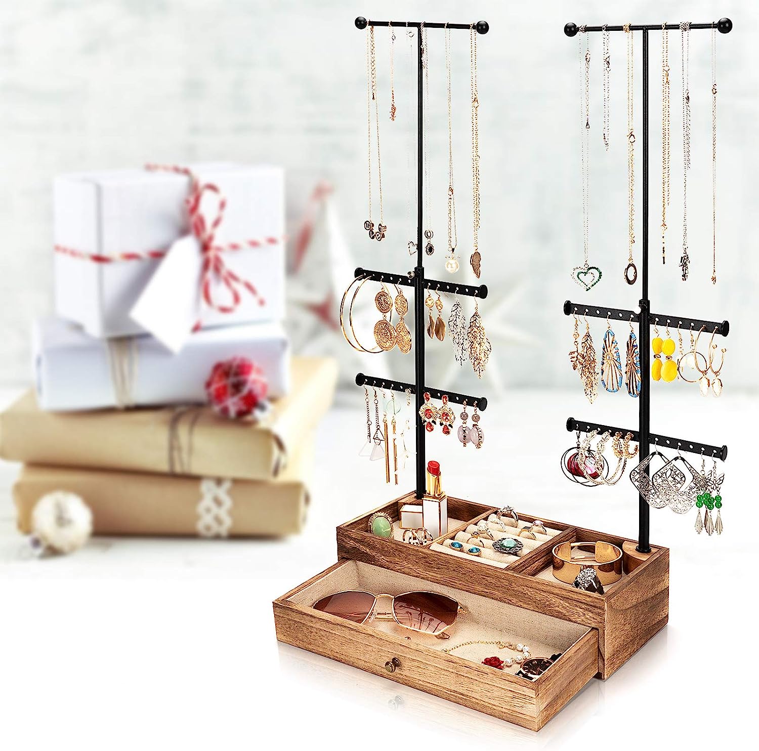 Wooden Jewelry Stand with Double Rods – emfo-go