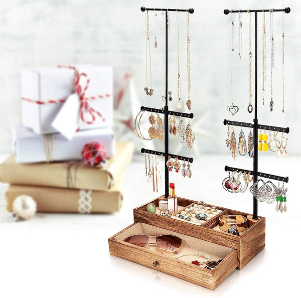 Wooden Jewelry Stand with Double Rods