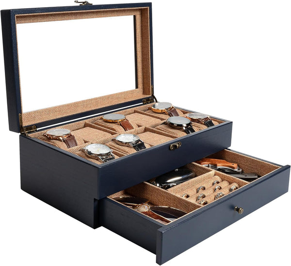 10-Slot Wooden Watch Display Case