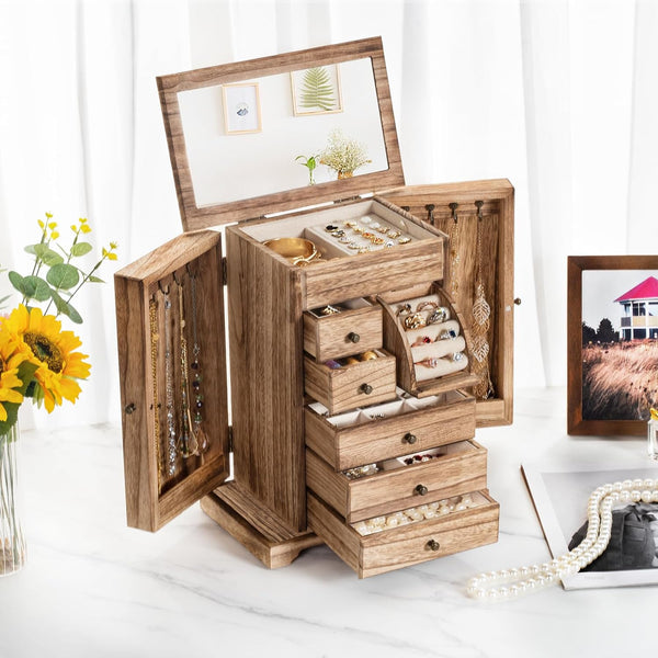 Ladies Jewelry Box with Mirror and Drawers