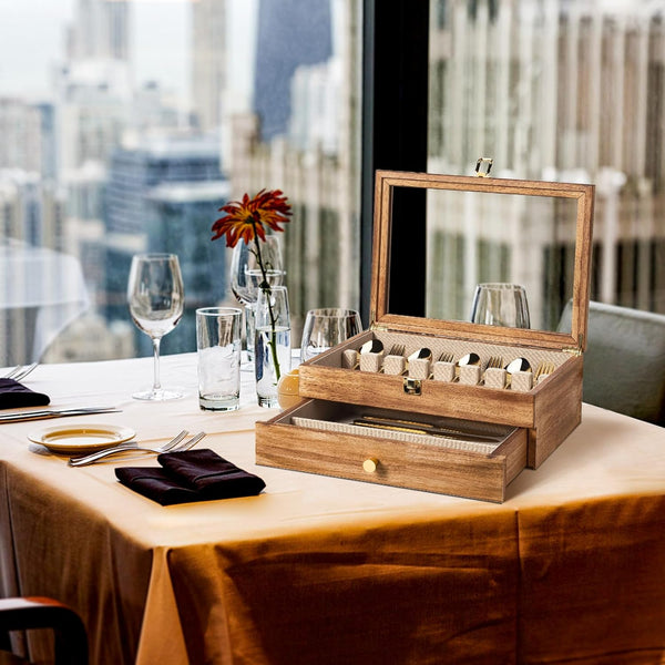 2-tier fine silverware box with glass lid