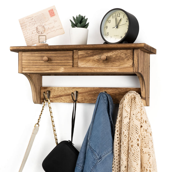 Rustic Wall-Mounted Coat Rack with Shelf