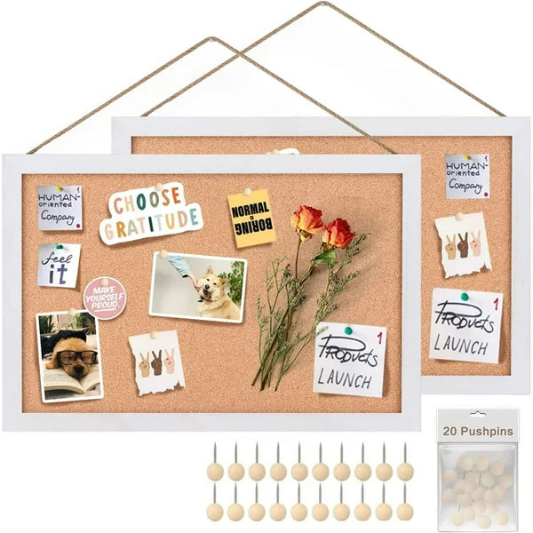 2 Pack Cork Boards for Wall 16x11Bulletin Boards Decorative Picture Framed Display Boards