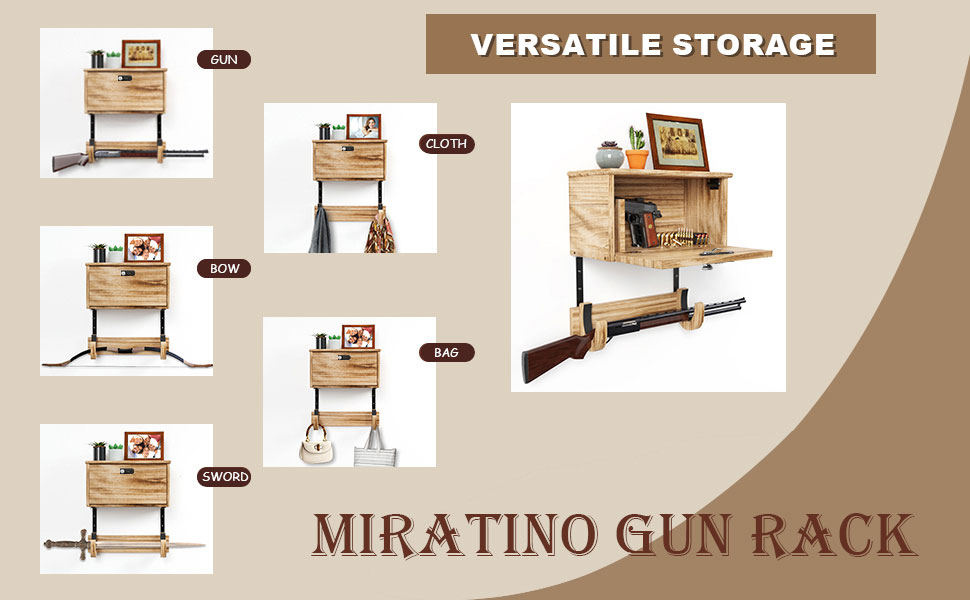 Lockable Wall Gun Rack, 2-in-1 Rifle & Dual Pistol Display