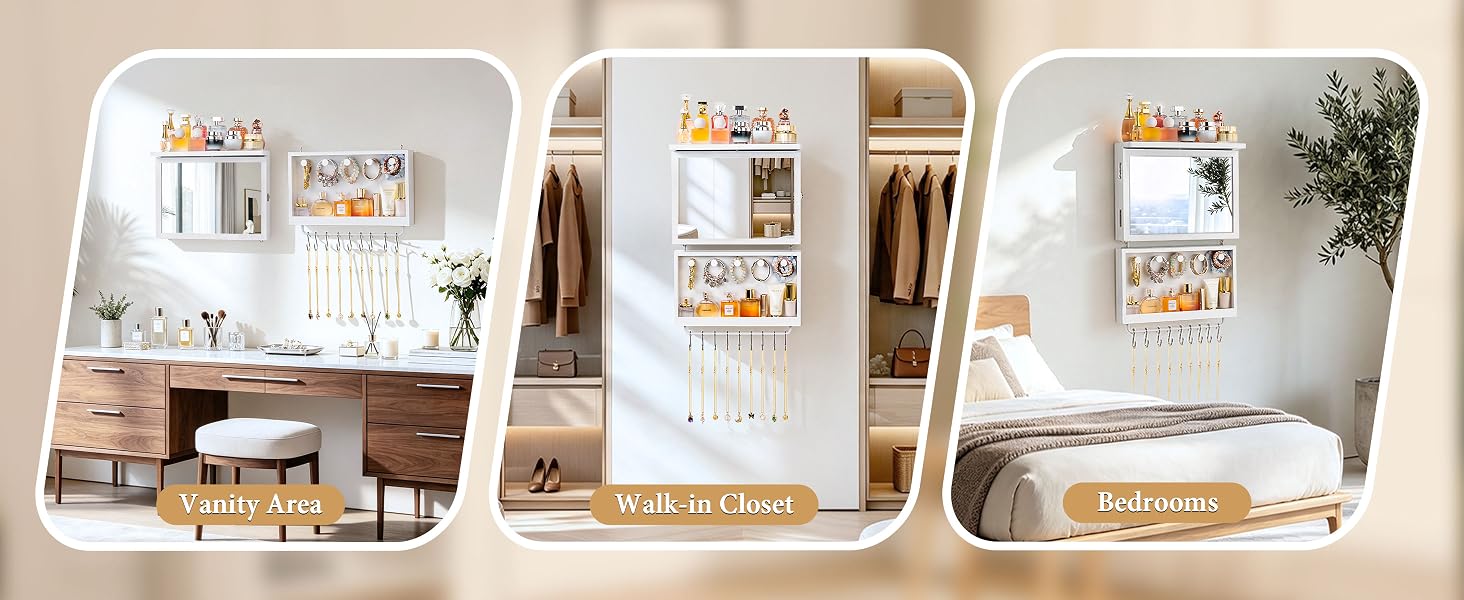 Three beige woven storage baskets arranged horizontally, each containing folded clothing items, white pillows, and decorative dried grasses or plant stems for home organization display.