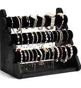 Emfogo Triple Bracelet Holder Wooden Jewelry Display Stand Watch Bangle Bar Necklace Storage