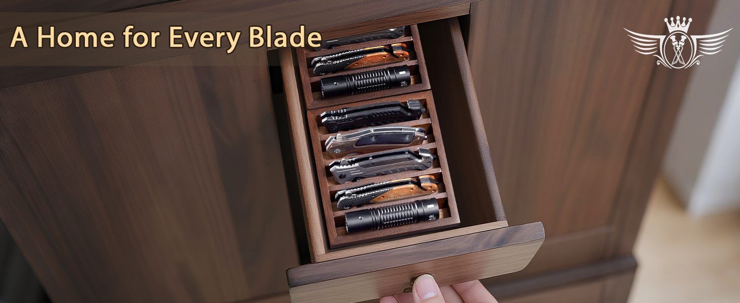 45° Angled EDC Tray, Wooden Pocket Knife & Flashlight Holder