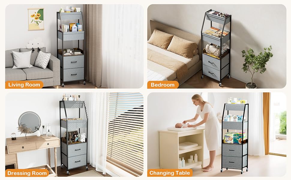 5-Tier Rolling Diaper Caddy Cart with Drawers for Nursery