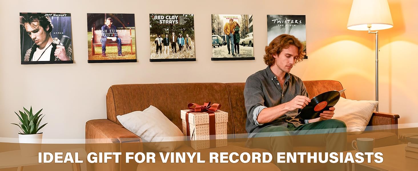 12-Pack Floating Record Shelves, Wall-Mounted Vinyl Album Display
