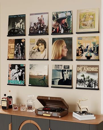 12-Pack Floating Record Shelves, Wall-Mounted Vinyl Album Display