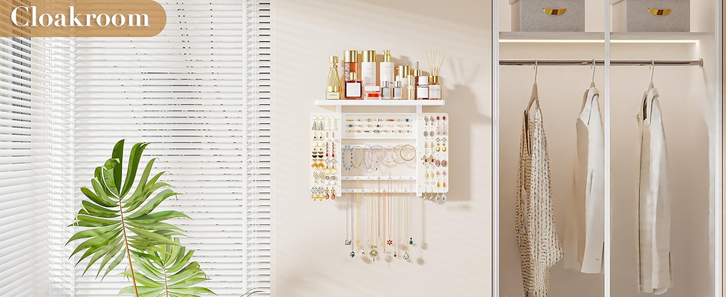 Wall-Mounted Hanging Jewelry Organizer, 5-in-1 Necklace & Earring Holder