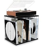 Emfogo Vinyl Record Storage, Metal & Wooden Vinyl Record Holder Up to 80 Album