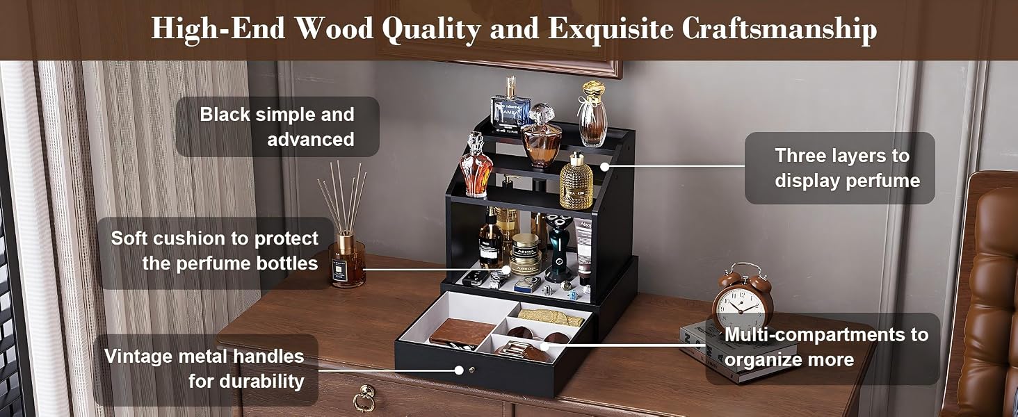 2-in-1 Cologne Organizer Stand, 3-Tier with Velvet-Lined Drawers