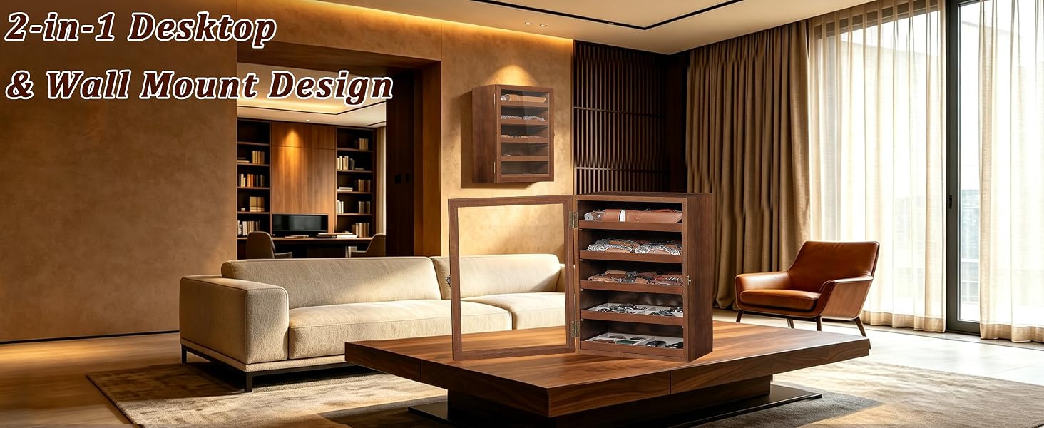 5-Tier Walnut Pocket Knife Display Cabinet