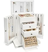 Emfogo Jewelry Box for Women, Rustic Wooden Jewelry Boxes & Organizers with Mirror
