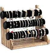 Emfogo Triple Bracelet Holder Wooden Jewelry Display Stand Watch Bangle Bar Necklace Storage