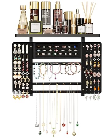 Wall-Mounted Hanging Jewelry Organizer, 5-in-1 Necklace & Earring Holder