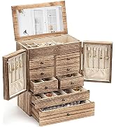 Emfogo Jewelry Box for Women Wooden Jewelry Boxes & Organizers 5-Layer Rustic Large Jewelry