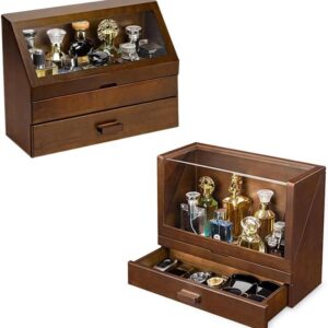 Rubberwood Cologne Stand with Drawer, Perfume Organizer for Men