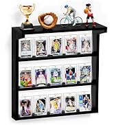 Emfogo Trading Card Display Stand for Wall, 3 Tier Wooden Graded Card Display Stand