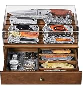 Amoard Wooden Knife Display Case with Clear Lid – Pocket Knife Display for Collections