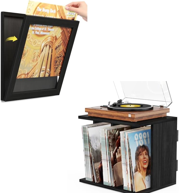 Turntable Stand with Record Storage and LP Frame Set