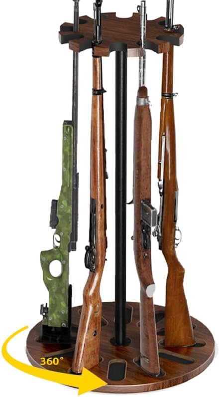 360° Rotating Indoor Gun Rack, Solid Wood Stand Holds 12 Rifles