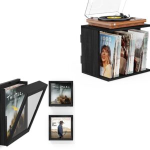 Record Storage Stand with 2-Pack Thick Vinyl Frames Bundle