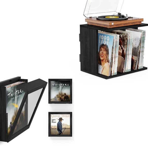 Record Storage Stand with 2-Pack Thick Vinyl Frames Bundle