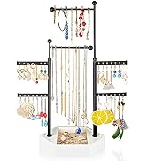 Miratino Jewelry Organizer Stand, 6 Tiers Liftable Jewelry Holder with Solid Wood Storage Base
