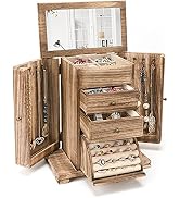 Emfogo Jewelry Box for Women, Rustic Wooden Jewelry Boxes & Organizers with Mirror