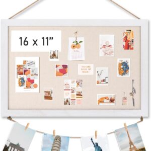 White Linen Cork Vision Board 16x11 with Wood Frame & Clips