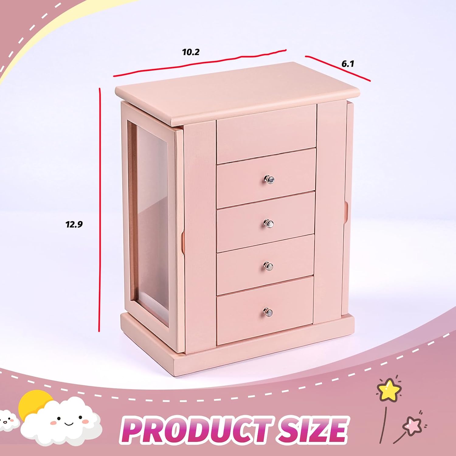 5-Layer Musical Ballerina Jewelry Box for Girls, Wooden Kids Organizer - Image 2