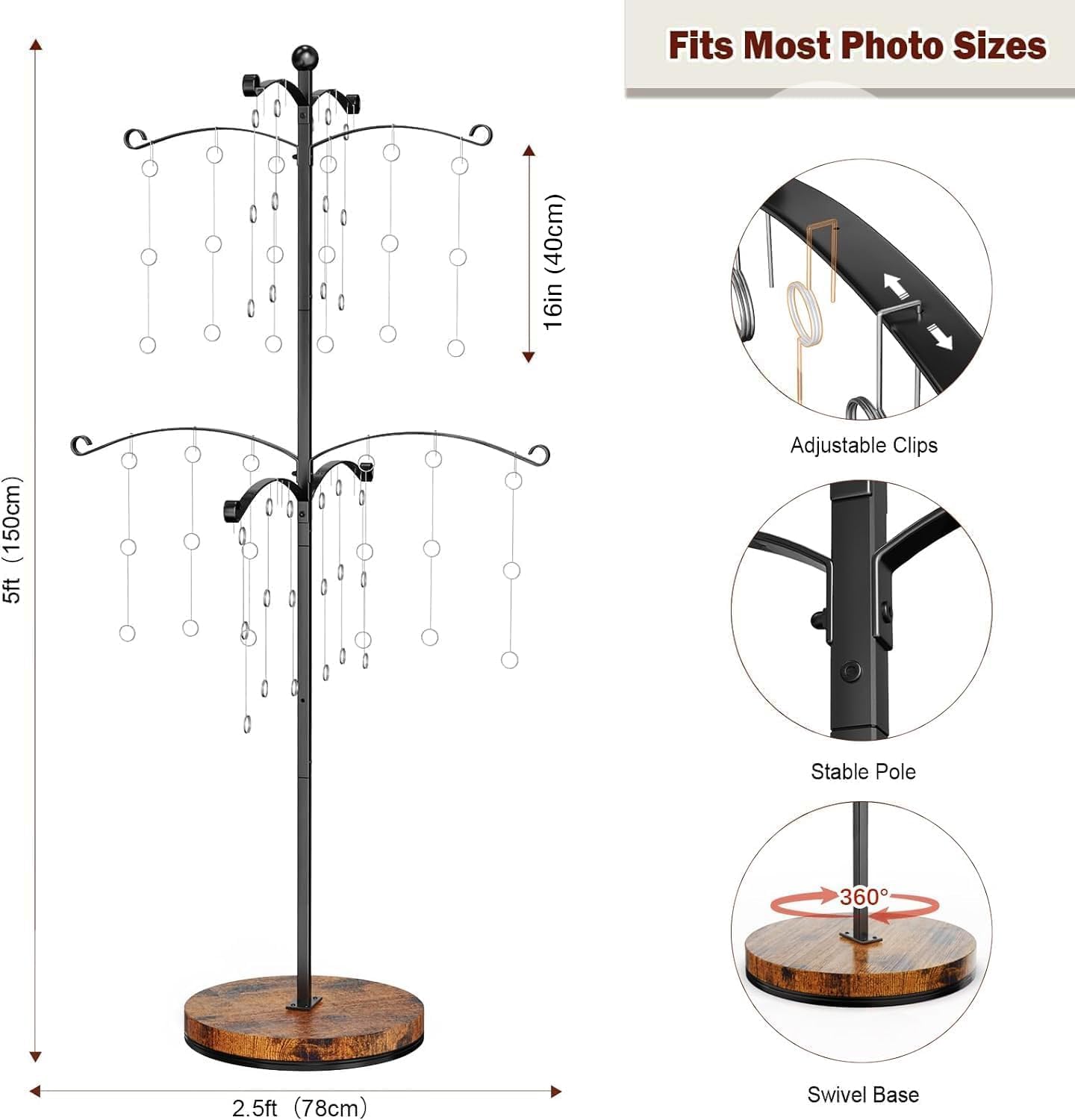 5FT Photo Display Tree with 90 Clips, Metal Family Picture Holder - Image 2