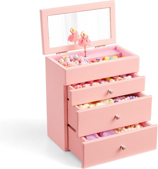 Pink 4-Layer Girls Musical Jewelry Box, Spinning Dancer Gift