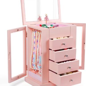 5-Layer Musical Ballerina Jewelry Box for Girls, Wooden Kids Organizer