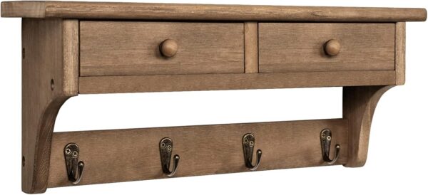 Rustic Wood Coat Rack with Shelf, Wall-Mounted Entryway Hooks