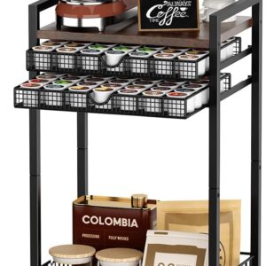 4-Tier Rolling Coffee Bar Cart with 84-Pod Drawer & Lockable Wheels