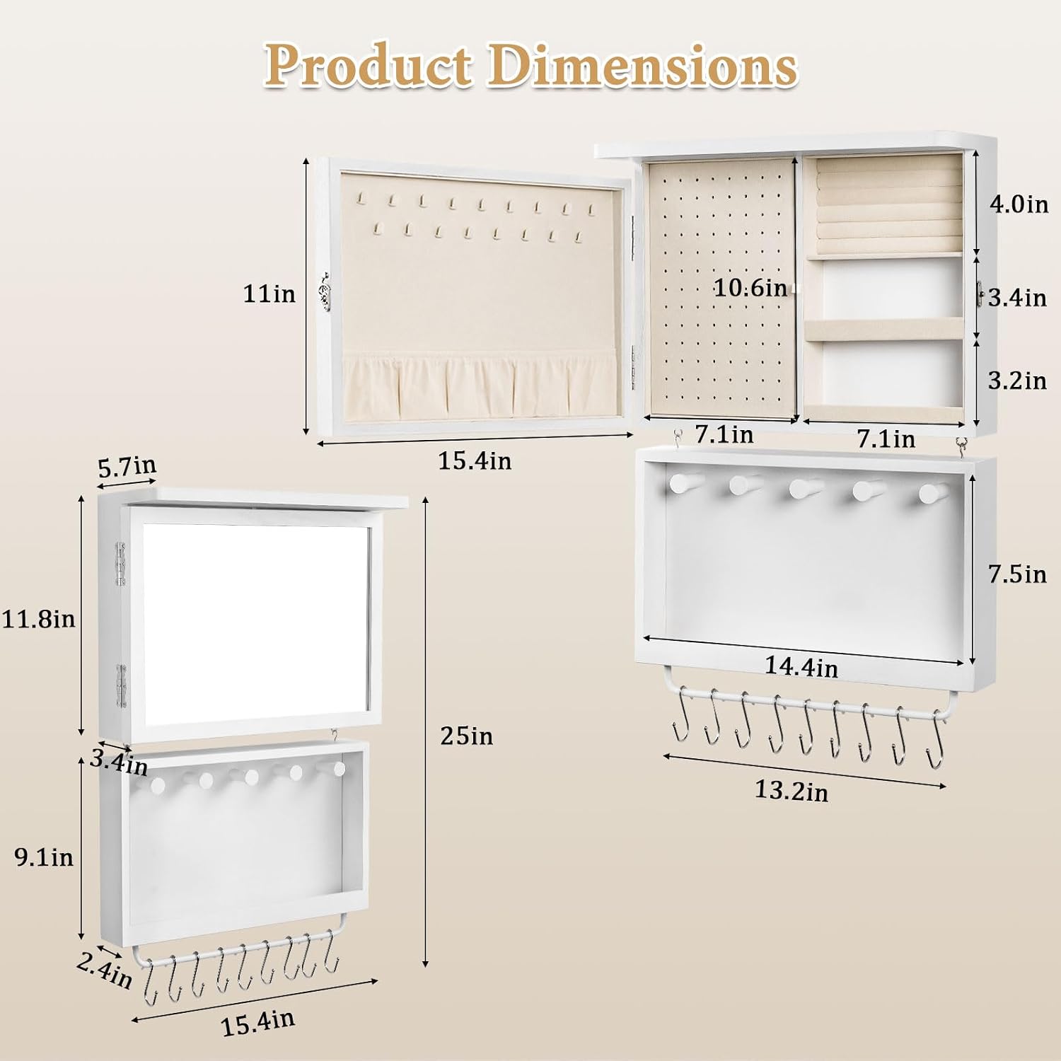 2-in-1 Wall-Mounted Jewelry Cabinet with Mirror, Velvet-Lined Organizer - Image 2