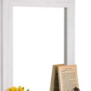 Farmhouse Bathroom Wall Mirror with Shelf, 20x16 Rustic Wood Frame