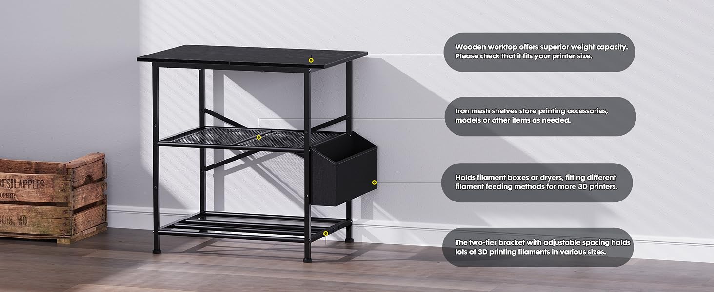 3-Tier 3D Printer Stand with Filament Rack & Tool Bag