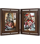 Emfogo 5x7 Picture Frame Rustic Wood Hinged Folding Double Photo Frame