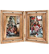 Emfogo 5x7 Picture Frame Rustic Wood Hinged Folding Double Photo Frame
