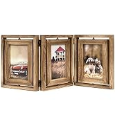 Emfogo 4x6 Picture Frame Rustic Wood Hinged Folding Triple Picture Frames Collage