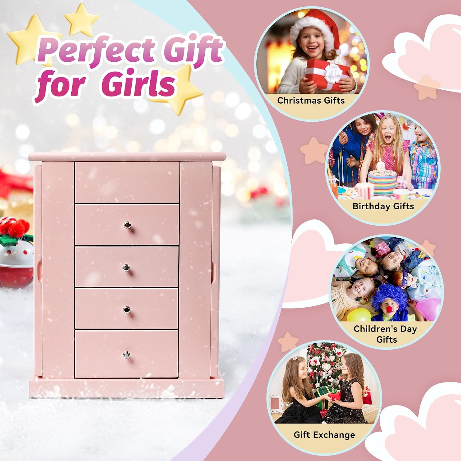 5-Layer Musical Ballerina Jewelry Box for Girls, Wooden Kids Organizer - Image 6