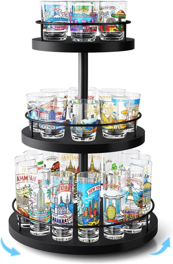 3-Tier Rotating Shot Glass Display Case, Holds 30+