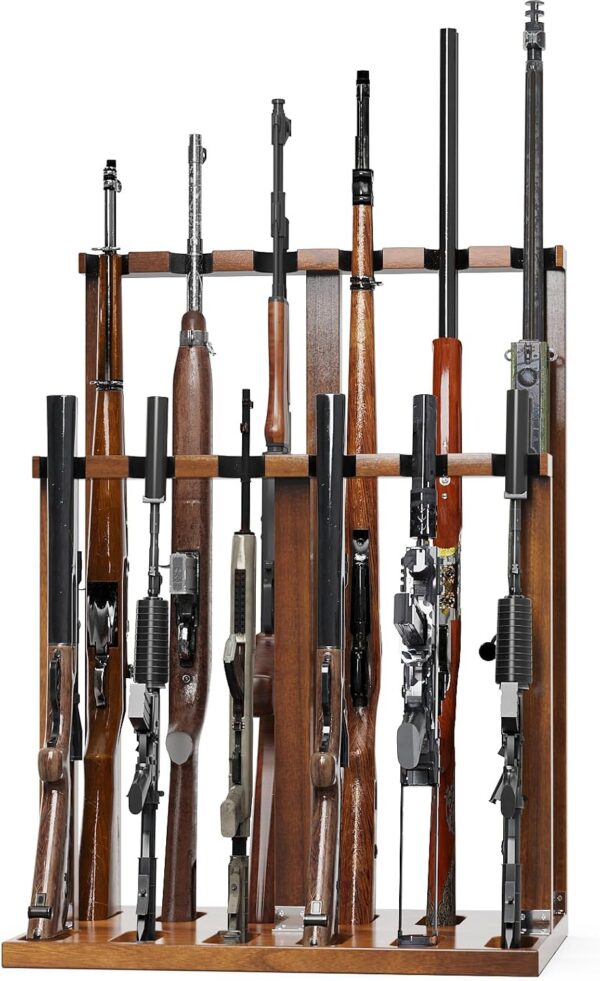 Freestanding Wooden Gun Rack, Heavy-Duty Holds 12 Rifles & Shotguns