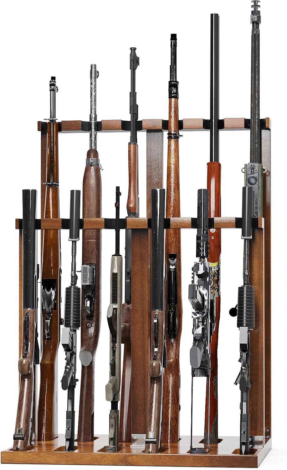Freestanding Wooden Gun Rack, Heavy-Duty Holds 12 Rifles & Shotguns